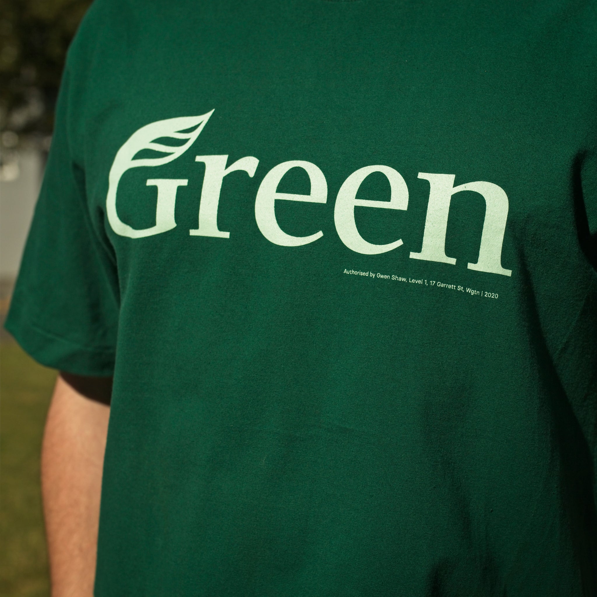Green Party Logo T shirt Dark Green NZ Made Green Party of